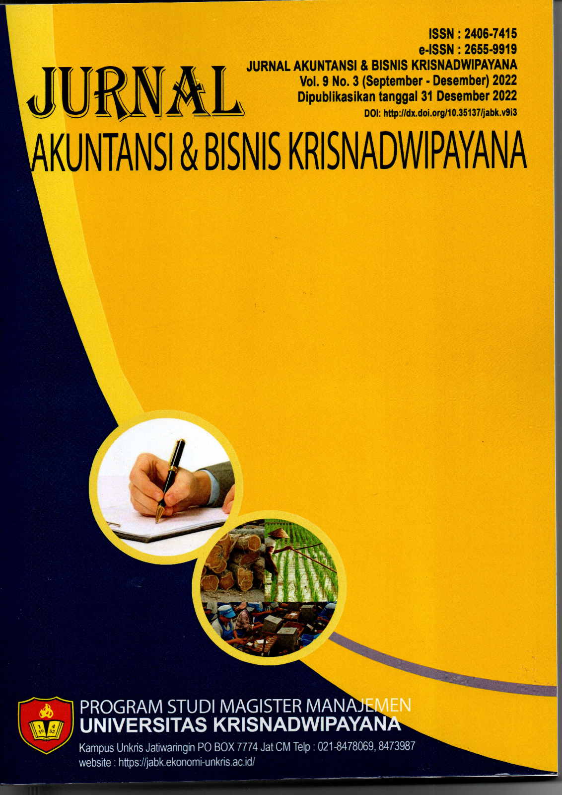 					Lihat Vol 7 No 3 (2020): JURNAL AKUNTANSI DAN BISNIS KRISNADWIPAYANA
				